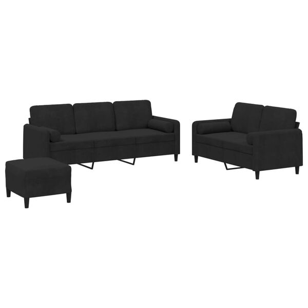 vidaXL 3-dijelni set sofa s jastucima crni bar&scaron;unasti
