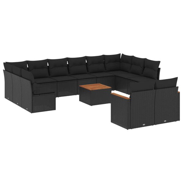 vidaXL 13-dijelni set vrtnih sofa s jastucima poliratan crni