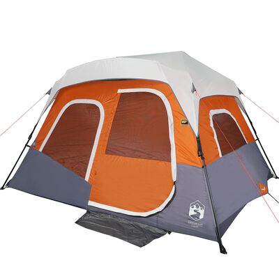 vidaXL Obiteljski šator LED za 6 osoba sivo-narančasti brzo otpuštanje