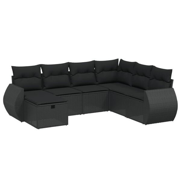 vidaXL 7-dijelni set vrtnih sofa od poliratana s jastucima crni