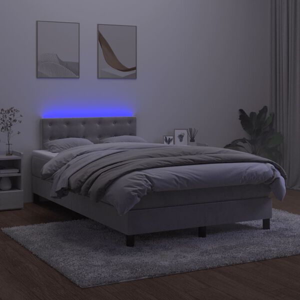 vidaXL Krevet box spring s madracem LED svjetlosivi 120x200 cm bar&scaron;un