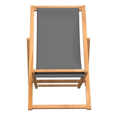 vidaXL Sklopiva stolica za plažu od masivne tikovine siva
