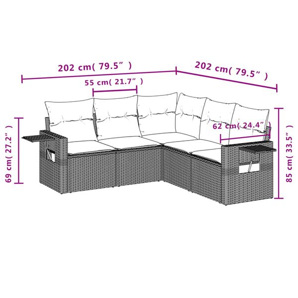 vidaXL 5-dijelni vrtni set sofa s jastucima bež od poliratana