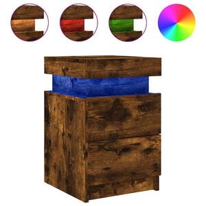 vidaXL Noćni ormarić s LED svjetlima boja dimljenog hrasta 35x39x55 cm