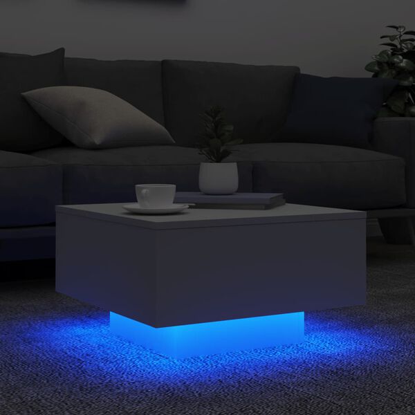 vidaXL Stolić za kavu s LED svjetlima bijeli 55 x 55 x 31 cm