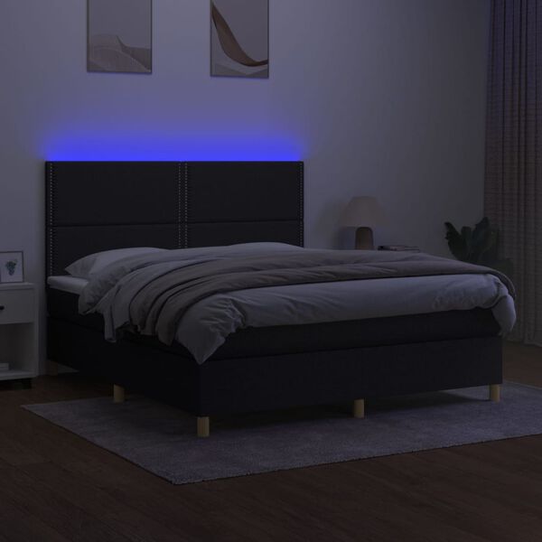 vidaXL Krevet box spring s madracem LED crni 160x200 cm od tkanine