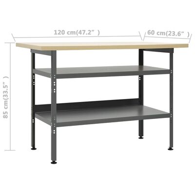 vidaXL Radni stol sivi 120 x 60 x 85 cm čelični