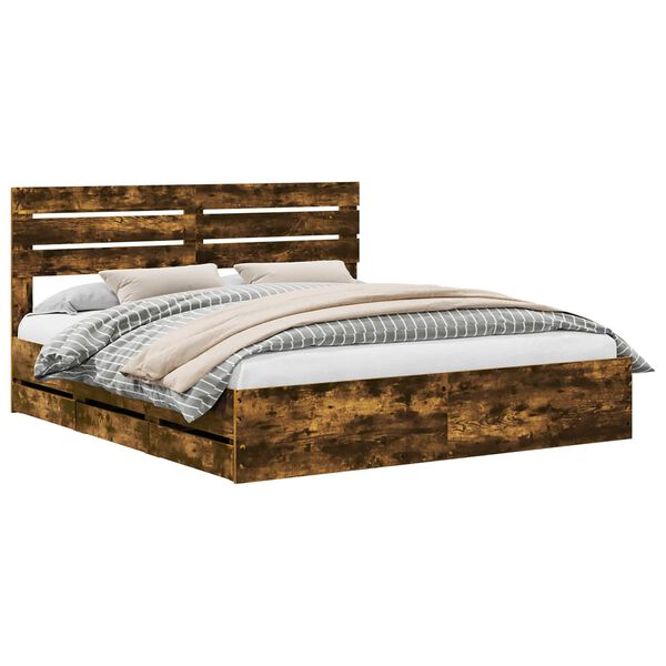 vidaXL Krevetna konstrukcija s ladicama Dimljeni hrast 200 x 200 cm