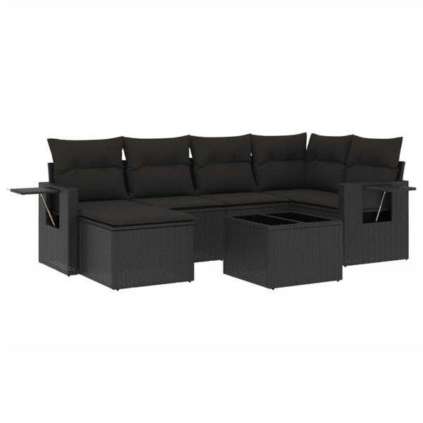 vidaXL 7-dijelni set vrtnih sofa od poliratana s jastucima crni