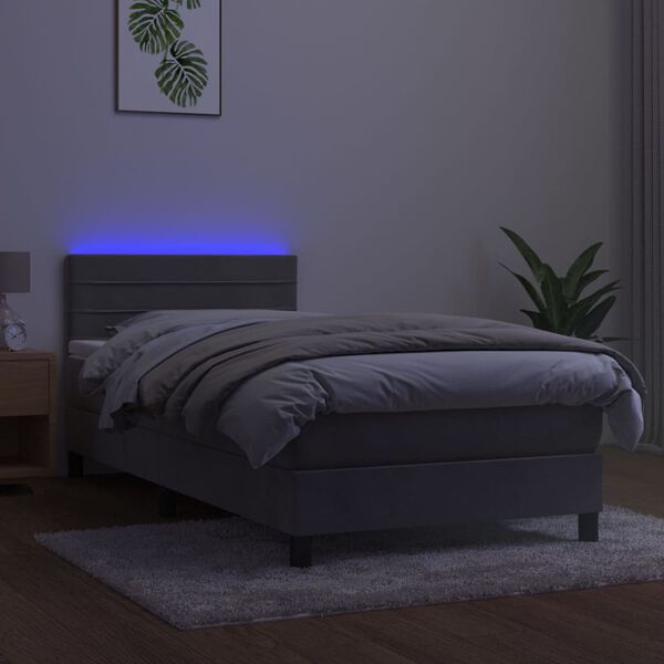 vidaXL Krevet box spring s madracem LED svjetlosivi 90x190 cm bar&scaron;un