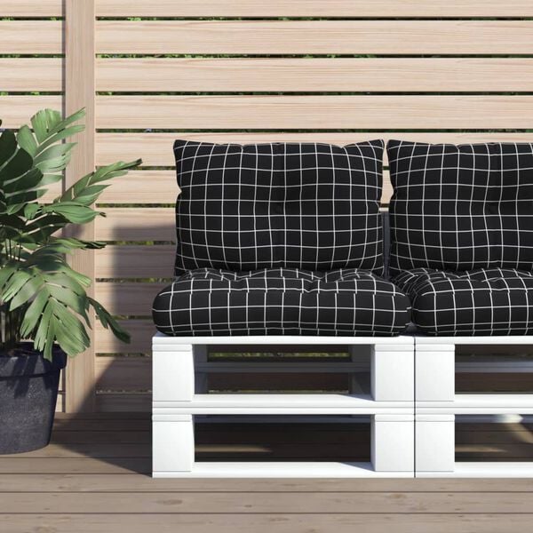 vidaXL Jastuci za palete 2 kom crni karirani od tkanine Oxford