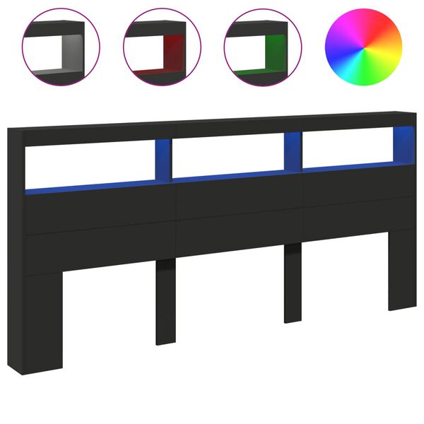 vidaXL Ormarić za uzglavlje s LED svjetlima crni 220 x 17 x 102 cm