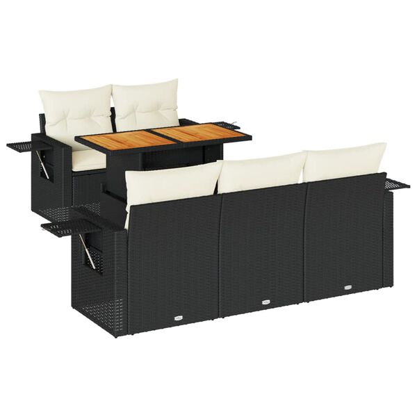 vidaXL 6-dijelni set vrtnih sofa s jastucima crni od poliratana