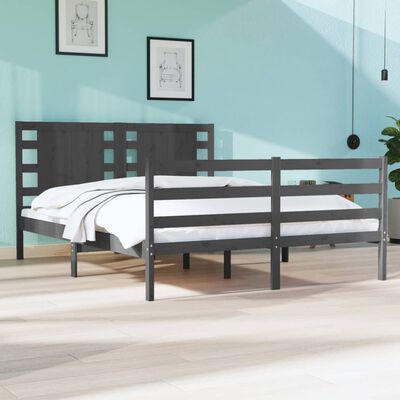 vidaXL Okvir za krevet od masivne borovine sivi 140 x 200 cm