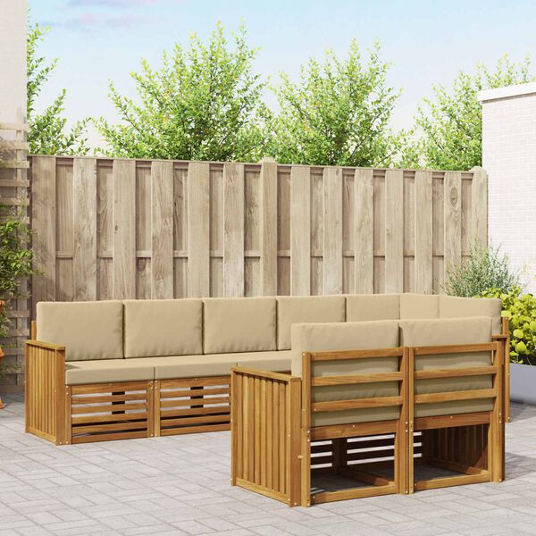 vidaXL Setovi sofa s jastukom 8 pcs Prirodna i bež Čvrsto drvo akacije