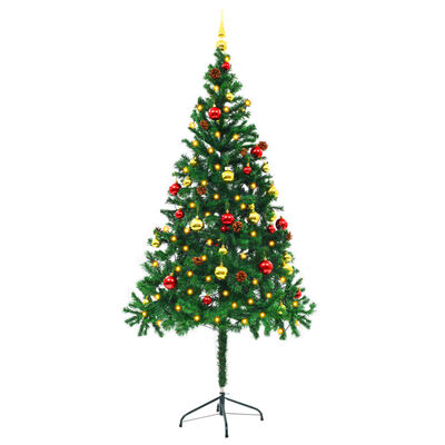 vidaXL Umjetno osvijetljeno božićno drvce s kuglicama zeleno 180 cm