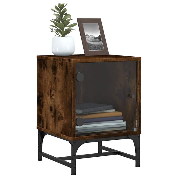 vidaXL Noćni ormarić sa staklenim vratima boja hrasta 35 x 37 x 50 cm