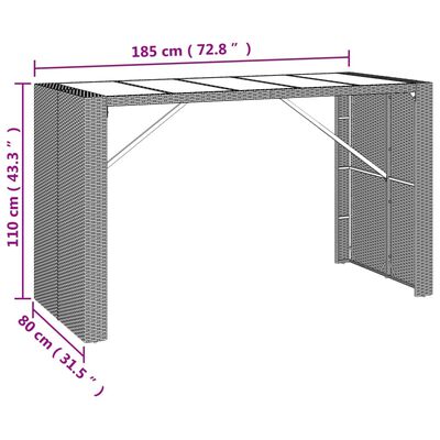 vidaXL Barski stol sa staklenom pločom crni 185x80x110 cm poliratan