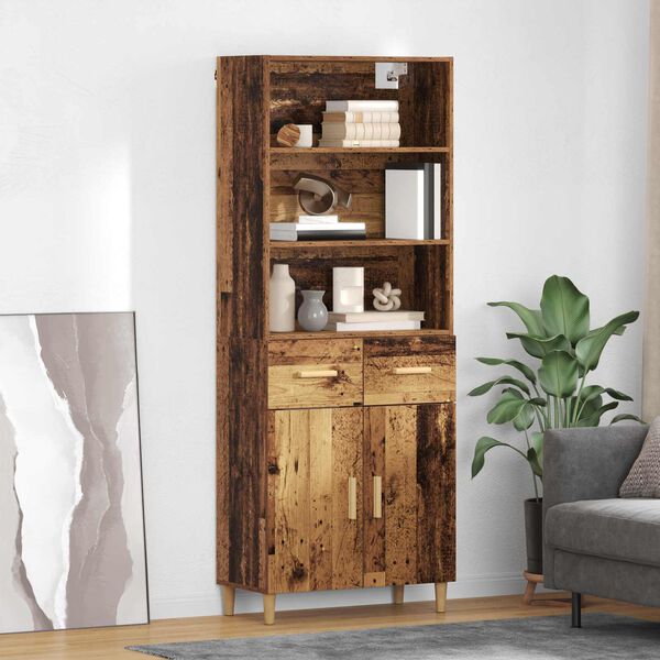 vidaXL Highboard Staro drvo 69,5 x 32,5 x 180 cm Konstruirano drvo