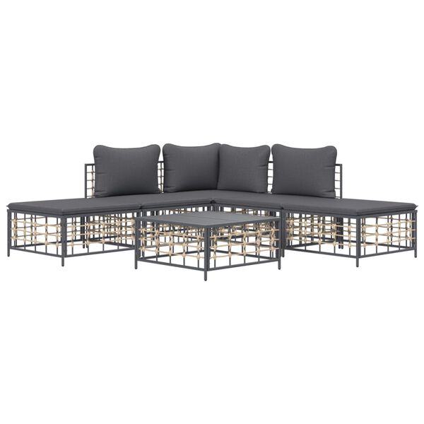 vidaXL 6-dijelna vrtna garnitura od poliratana s jastucima antracit