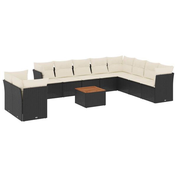 vidaXL 11-dijelni set vrtnih sofa od poliratana s jastucima crni