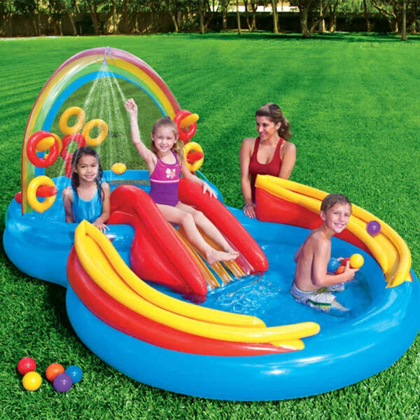 Intex bazen na napuhavanje Rainbow Ring Play Center 297 x 193 x 135 cm