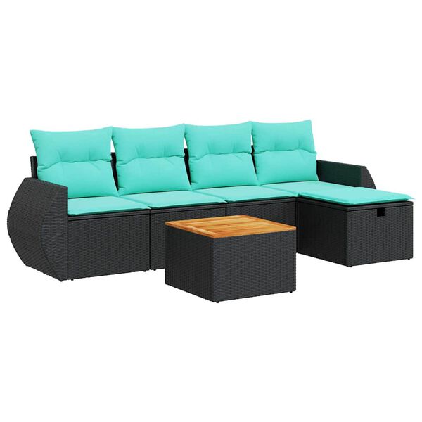 vidaXL 6-dijelni set vrtnih sofa s jastucima crni od poliratana