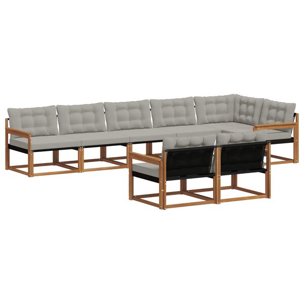 vidaXL Set vanjskih sofa s jastukom 8 pcs Prirodna i svijetlo siva
