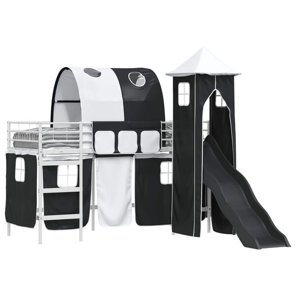 vidaXL Okvir Krevet za Dječji Loft Bijela i crna 99,5 x 190 cm Metal