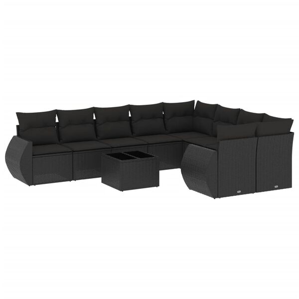 vidaXL 10-dijelni set vrtnih sofa s jastucima crni od poliratana