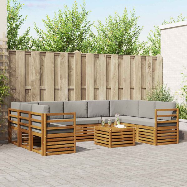 vidaXL Setovi sofa 10 pcs Prirodna i svijetlo siva Čvrsto drvo akacije