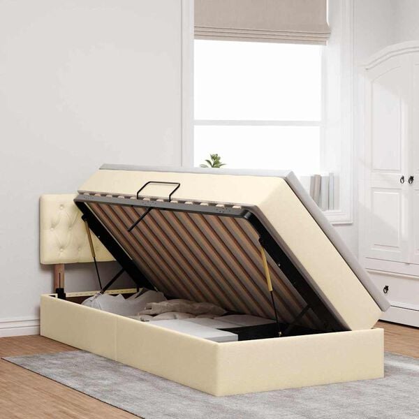 vidaXL Krevet s prostorom za pohranu s LED-om Krema 90 x 190 cm