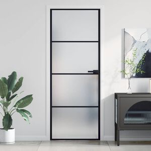 vidaXL Sobna vrata tanka crna 76 x 201,5 cm kaljeno staklo i aluminij