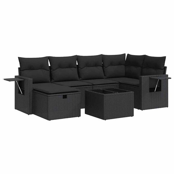 vidaXL 7-dijelni set vrtnih sofa od poliratana s jastucima crni