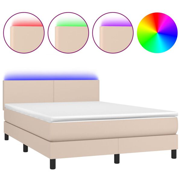 vidaXL Krevet box spring madrac LED cappuccino 140x200cm umjetna koža