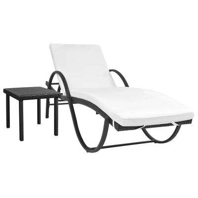 vidaXL Ležaljka za sunčanje s jastukom i stolom poliratan crna