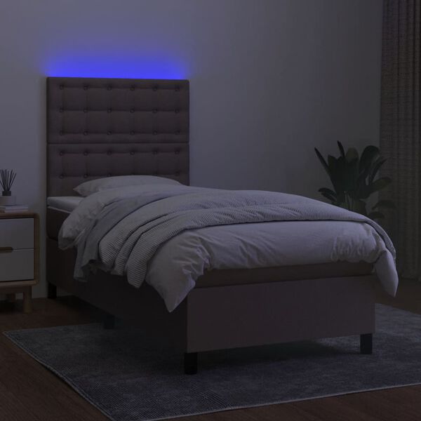 vidaXL Krevet box spring s madracem LED smeđesivi 80 x 200 cm tkanina