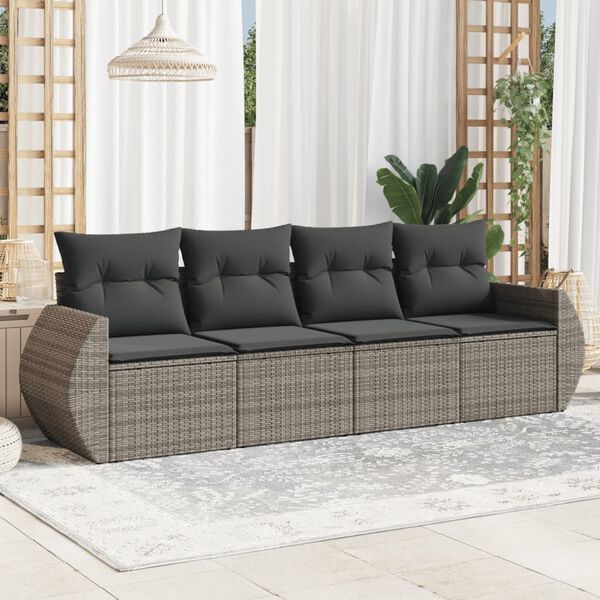 vidaXL 4-dijelni set vrtnih sofa od poliratana s jastucima sivi