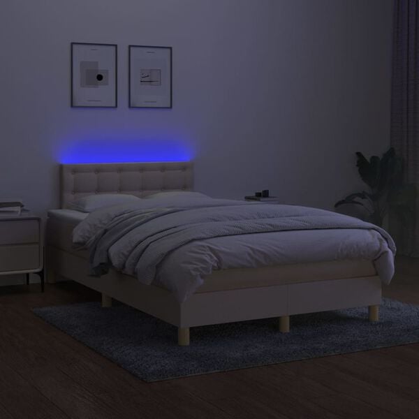 vidaXL Krevet box spring s madracem LED krem 120 x 200 cm od tkanine