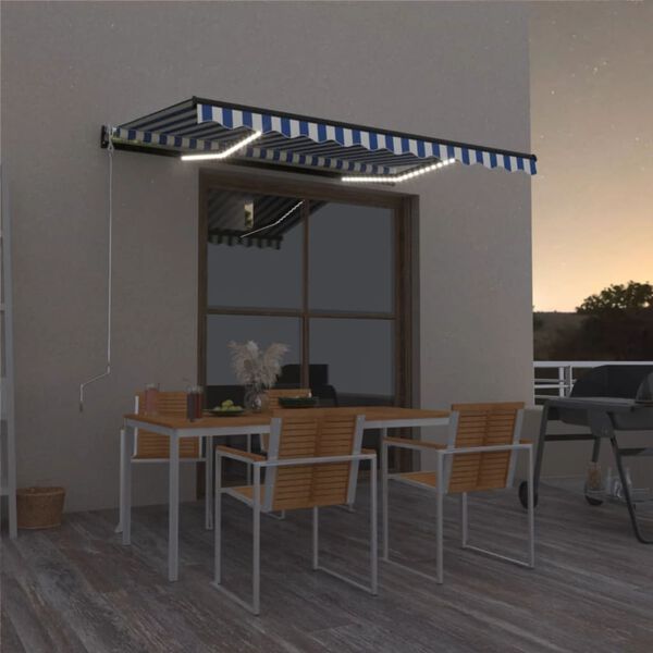 vidaXL Tenda na ručno uvlačenje LED 400 x 300 cm plavo-bijela