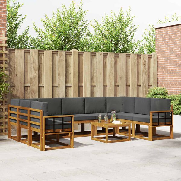 vidaXL Set vanjskih sofa s jastukom 10 pcs Prirodna i antracit