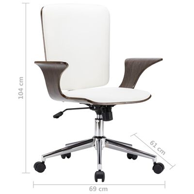 vidaXL Okretna uredska stolica od umjetne kože i savijenog drva bijela