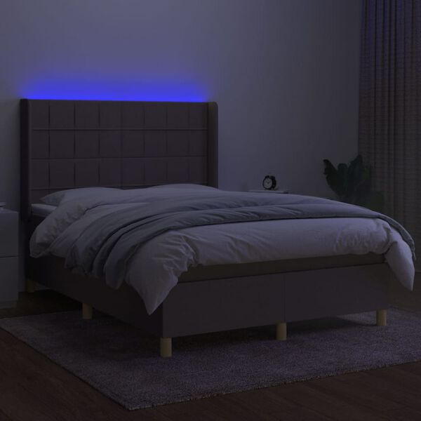 vidaXL Krevet box spring s madracem LED smeđesivi 140x190 cm tkanina