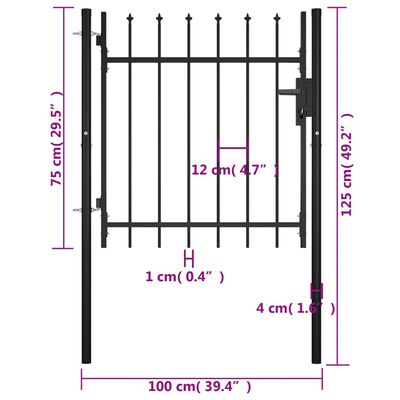 vidaXL Vrata za ogradu s ukrasnim kopljima 100 x 75 cm