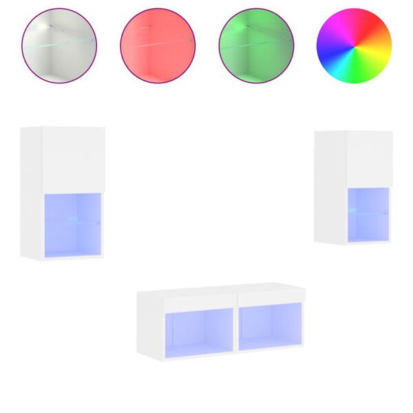 vidaXL 4-dijelni zidni TV ormarići s LED svjetlima bijeli