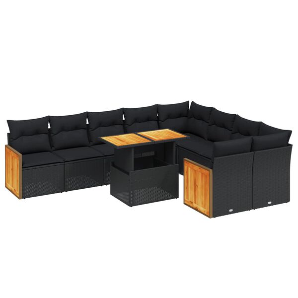 vidaXL 10-dijelni set vrtnih sofa s jastucima crni od poliratana