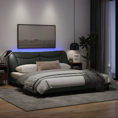 vidaXL Okvir kreveta s LED svjetlima tamnosivi 180 x 200 cm od tkanine