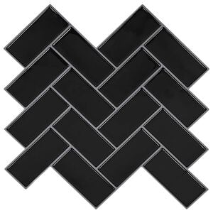 vidaXL Pločica riblja kost 10 pcs Crna 30 x 30 cm Poliuretan i PET