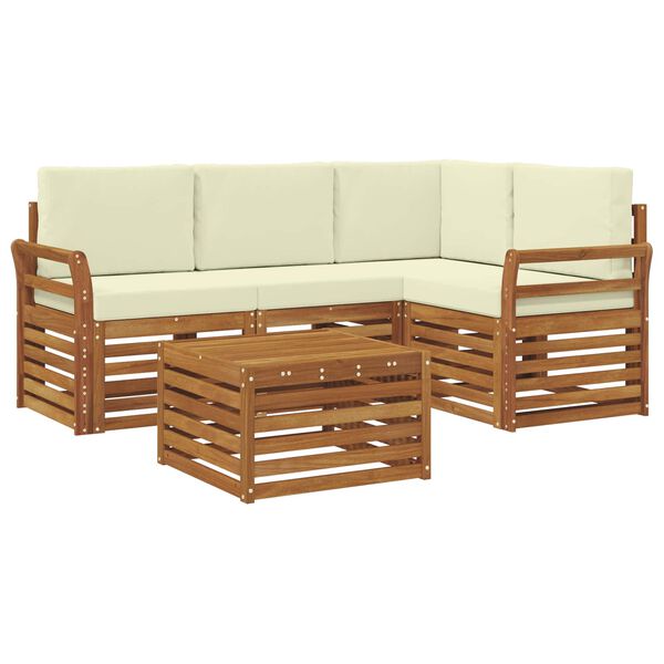 vidaXL Set vanjskih sofa 5 pcs Prirodna i krem Čvrsto drvo akacije