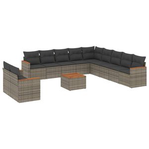 vidaXL 12-dijelni set vrtnih sofa od poliratana s jastucima sivi